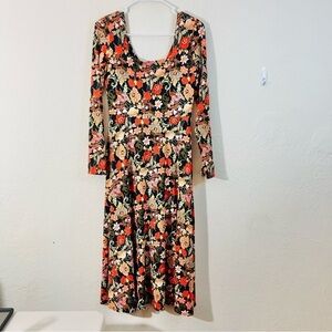 NWT Salaam Floral Long Sleeve Dress Women Size Medium Red/Black Boho Stretch